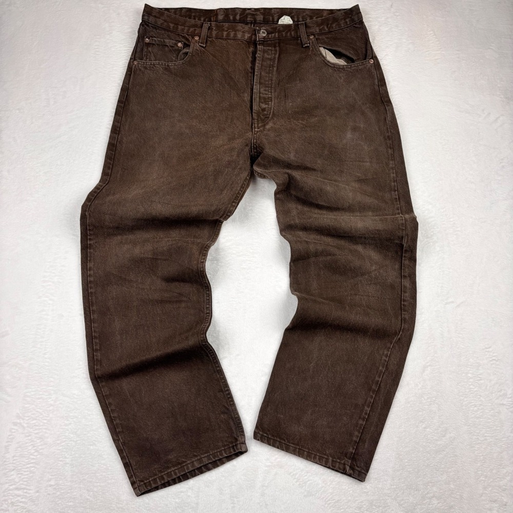 Vintage Levis 501 Mens 38x32 USA Made Rare Faded Fuzzy Brown Y2K Distress Denim
